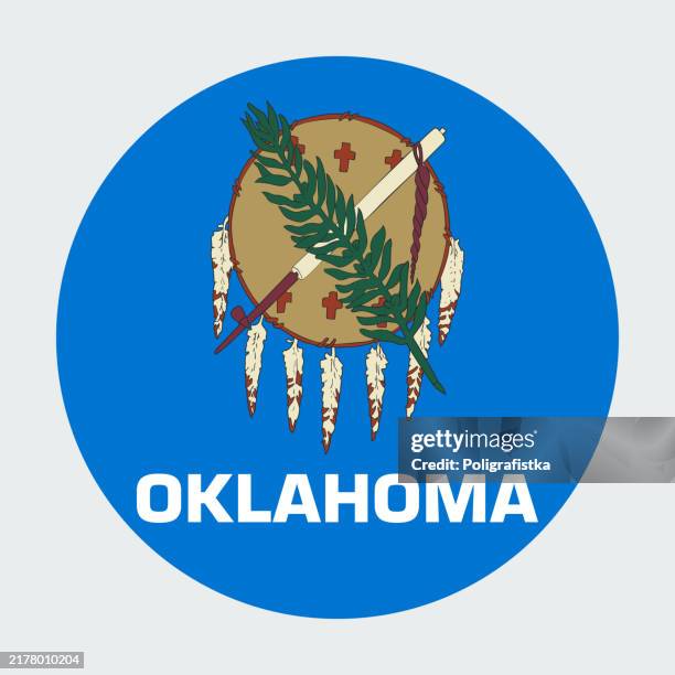 oklahoma state flag, vector circle icon - oklahoma state flag stock illustrations