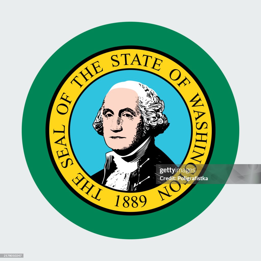 Washington State Flag, vector circle icon