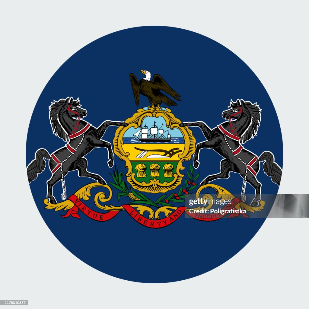 Pennsylvania State Flag, vector circle icon