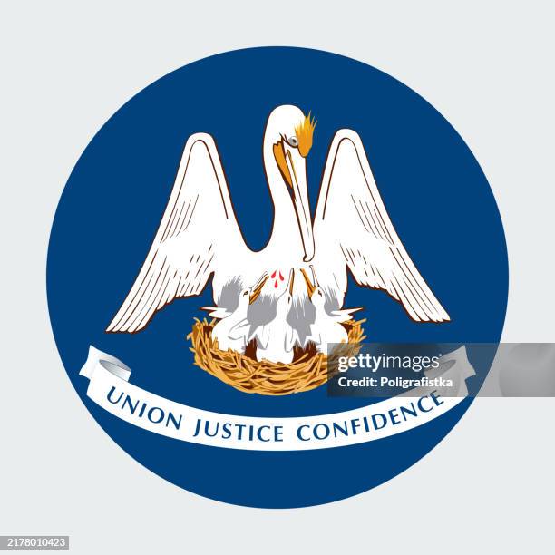 louisiana state flag, vector circle icon - louisiana state flag stock illustrations
