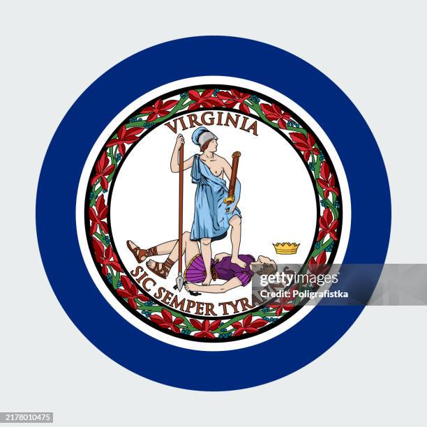 virginia state flag, vector circle icon - virginia state flag stock illustrations