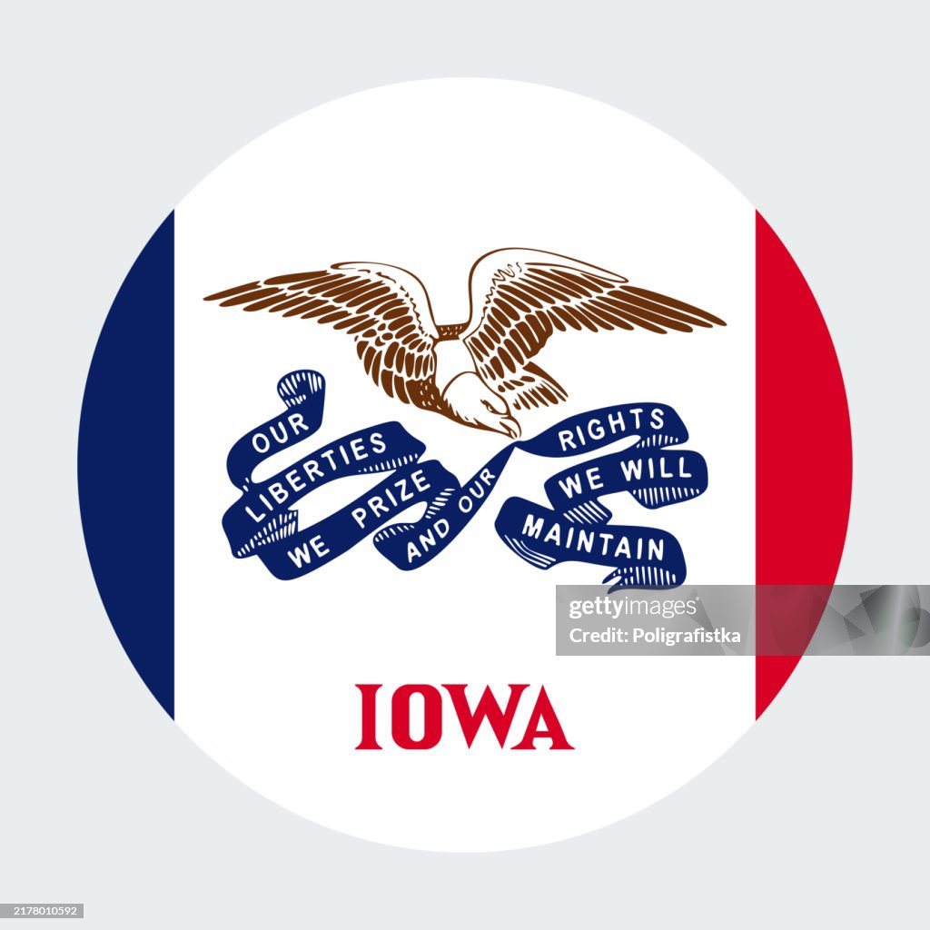 Iowa State Flag, vector circle icon
