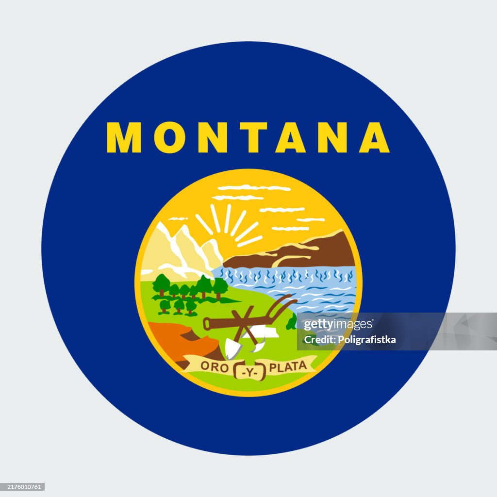 Montana State Flag, vector circle icon