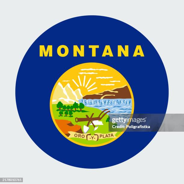 montana state flag, vector circle icon - montana state flag stock illustrations