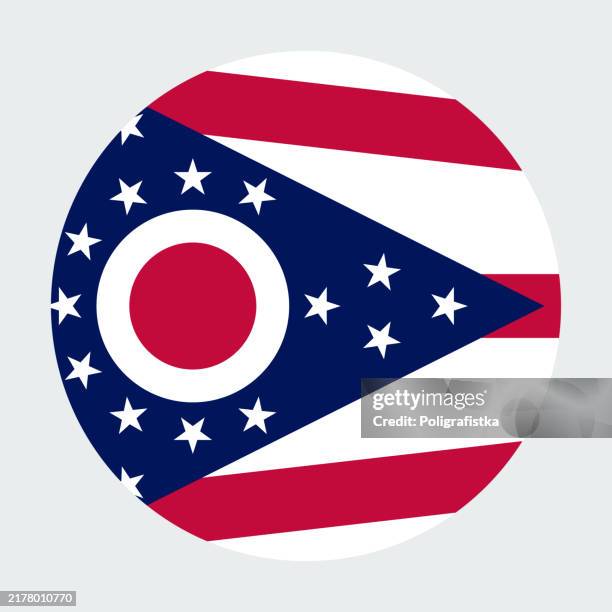 ohio state flag, vector circle icon - ohio flag stock illustrations