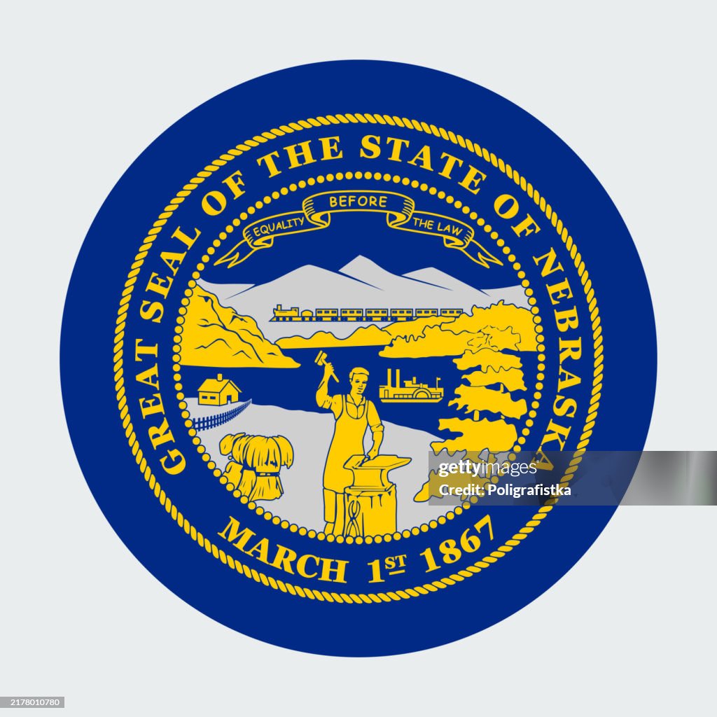 Nebraska State Flag, vector circle icon