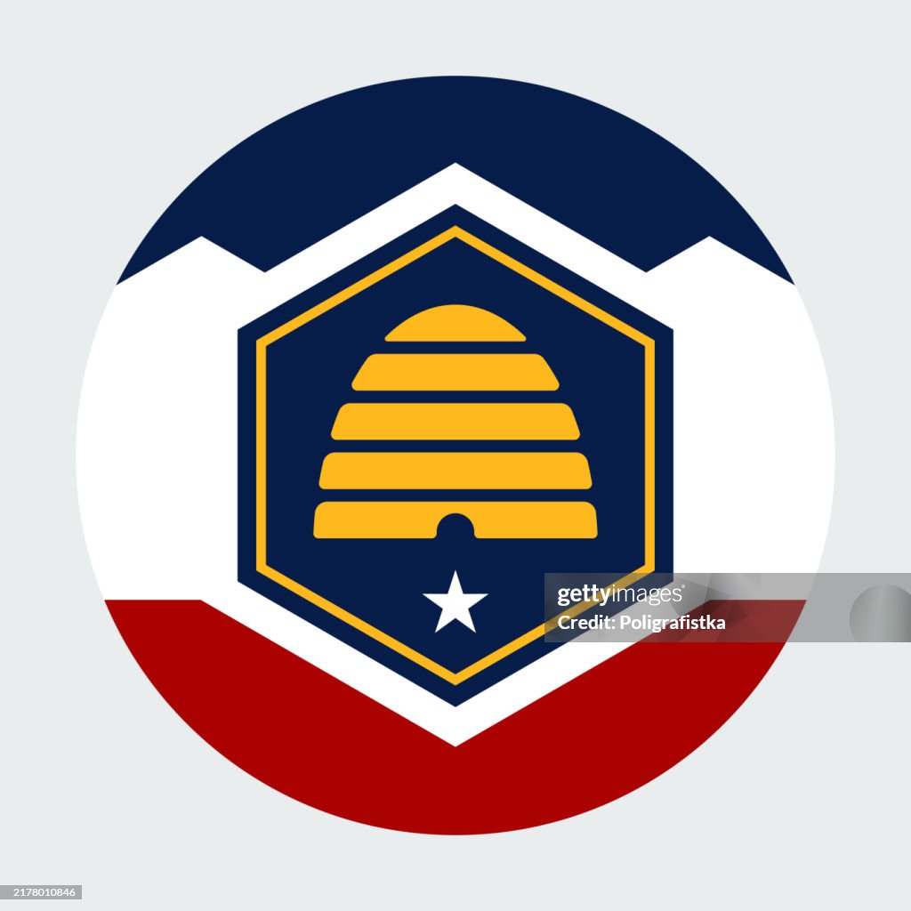 Utah State Flag, vector circle icon