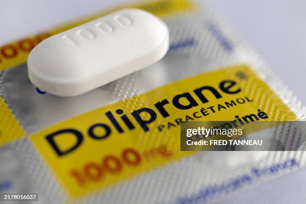 This photograph shows a tablet of paracetamol Doliprane pills in Quimper, western France, on October 16, 2024. The planned sale of France's...