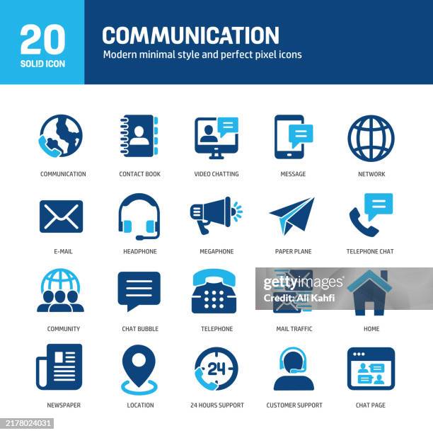 stockillustraties, clipart, cartoons en iconen met communication glyph solid icons. containing contact, message, network, support solid icons collection. vector illustration. for website design, logo, app, template, ui, etc. - media