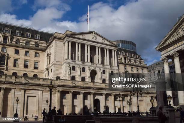 General view of the Bank of England as UK inflation falls below 2 percent, leading to expectations that the bank will cut interest rates.