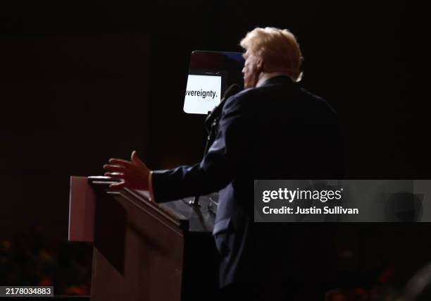 Trunp Reno Rally A teleprompter is in front of Republican presidential nominee, former ...