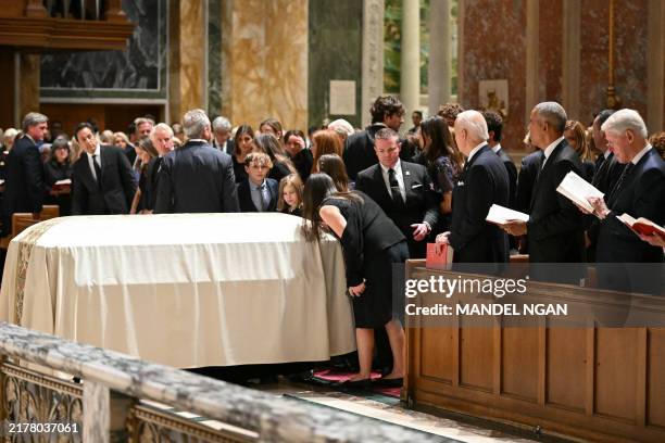 President Joe Biden , former US President Barack Obama and former US President Bill Clinton attend a memorial service for Ethel Kennedy on October 16...