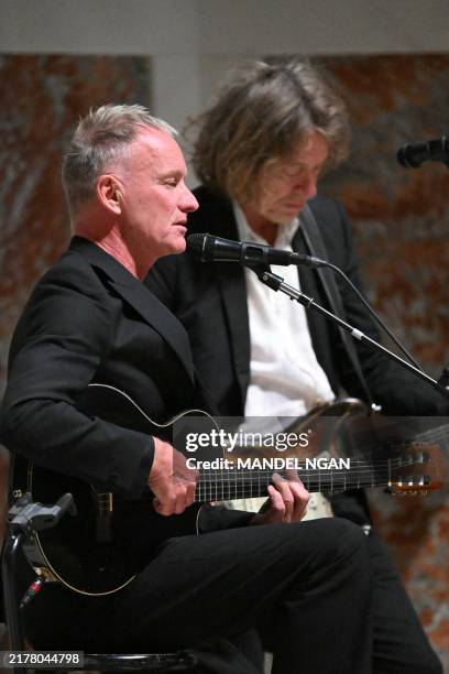 British musician Sting performs during a memorial service for Ethel Kennedy on October 16 at the Cathedral of St. Matthew the Apostle in Washington,...