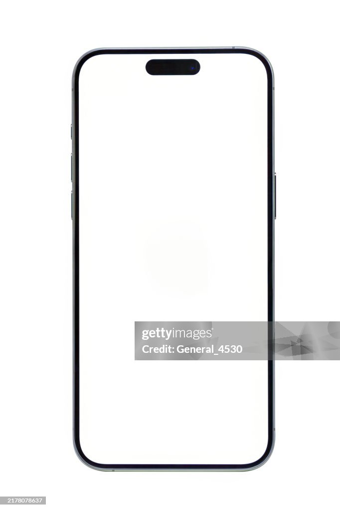 Mobile phone isolated mockup with white screen isolated on white background.