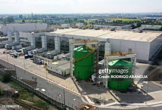 Aerial view of a data center owned by the US multinational and technology company Google in Santiago on October 9, 2024. The drought that is...
