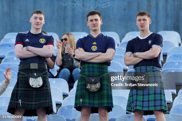 Fans of Scotland are seen in the stands wearing kilts prior to the UEFA Nations League 2024/25 League A Group A1 match between Croatia and Scotland...