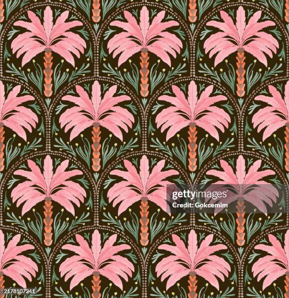 ethnisches boho-tropenmuster mit palmen. modernes abstraktes design für papier, abdeckung, stoff, innendekoration und andere. - tropisches muster stock-grafiken, -clipart, -cartoons und -symbole