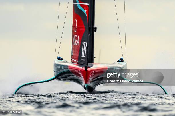 Crew of Emirates Team New Zealand compete during race 1 during the 37th America's Cup race between Emirates Team New Zealand and Team Ineos Britannia...