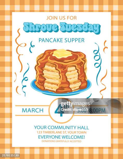 pancake supper. poster design for shrove tuesday or your fundraiser - pancake stock illustrations