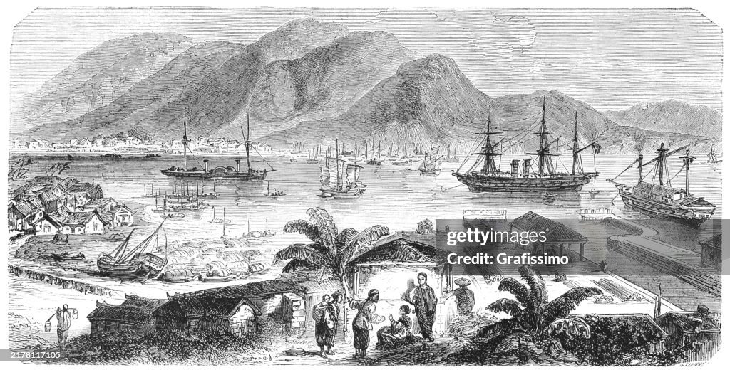 Aberdeen Harbour in Hong-Kong 1863 illustration