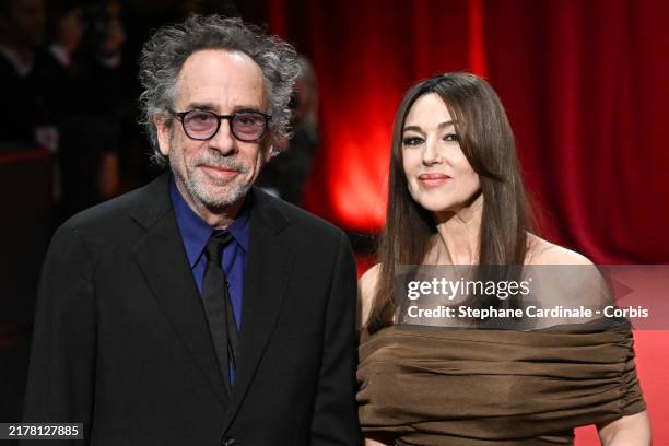 Tim Burton and Monica Bellucci attend the opening ceremony during the 16th Film Festival Lumiere In Lyon on October 12, 2024 in Lyon, France.