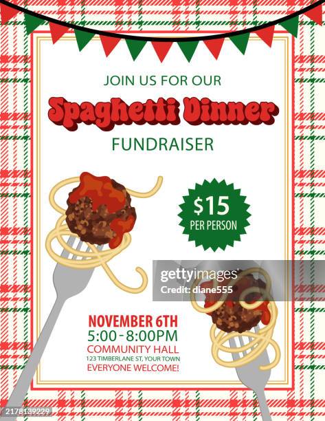 spaghetti dinner fundraiser poster template - dinner invitation stock illustrations
