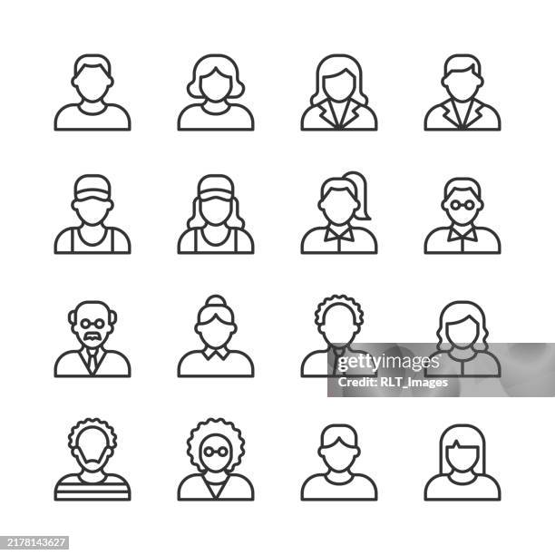 bildbanksillustrationer, clip art samt tecknat material och ikoner med avatar icons — monoline series - ung vuxen