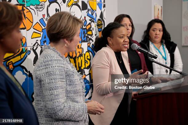 Boston, MA Former Cambridge School Committee member Manikka Bowman makes comments during a press conference where officials detail their opposition...