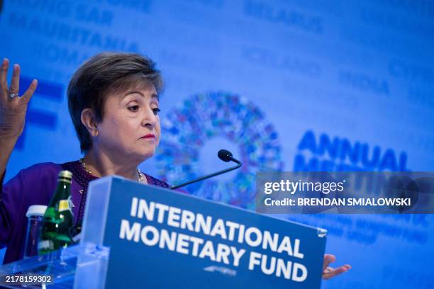 International Monetary Fund managing director Kristalina Georgieva delivers a curtain raiser speech on the outlook for the global economy and policy...