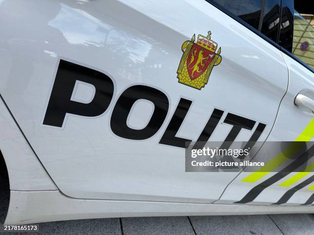 October 2024, Norway, Oslo: The lettering and logo of the Norwegian police can be seen on a patrol car in Oslo. Photo: Steffen Trumpf/dpa