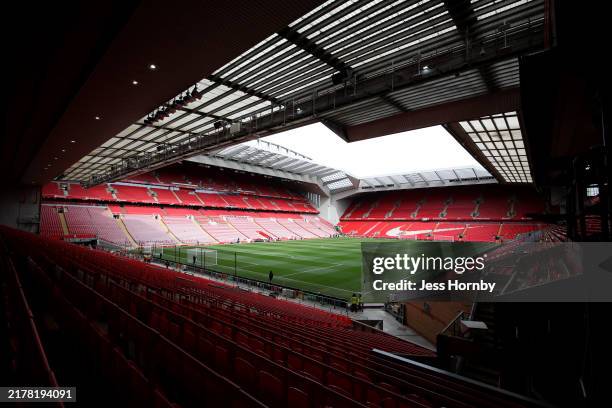 General view inside the stadium prior to the Barclays Women's Super League match between Liverpool and Manchester City at Anfield on October 13, 2024...