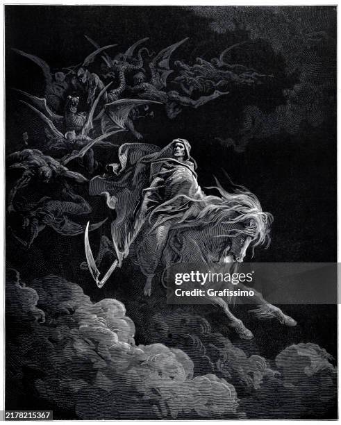 st. john's vision des todes illustration 1884 - apokalypse stock-grafiken, -clipart, -cartoons und -symbole