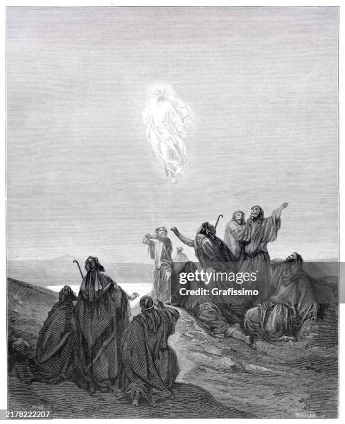 jesus ascends to heaven illustration 1884 - gustave dore stock illustrations