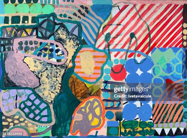 funky painting. marks. patterns. flowers and a dog - graffiti pattern stock illustrations