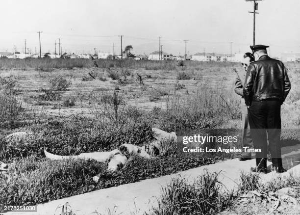 A photo of the crime scene of Elizabeth Short, also known as the