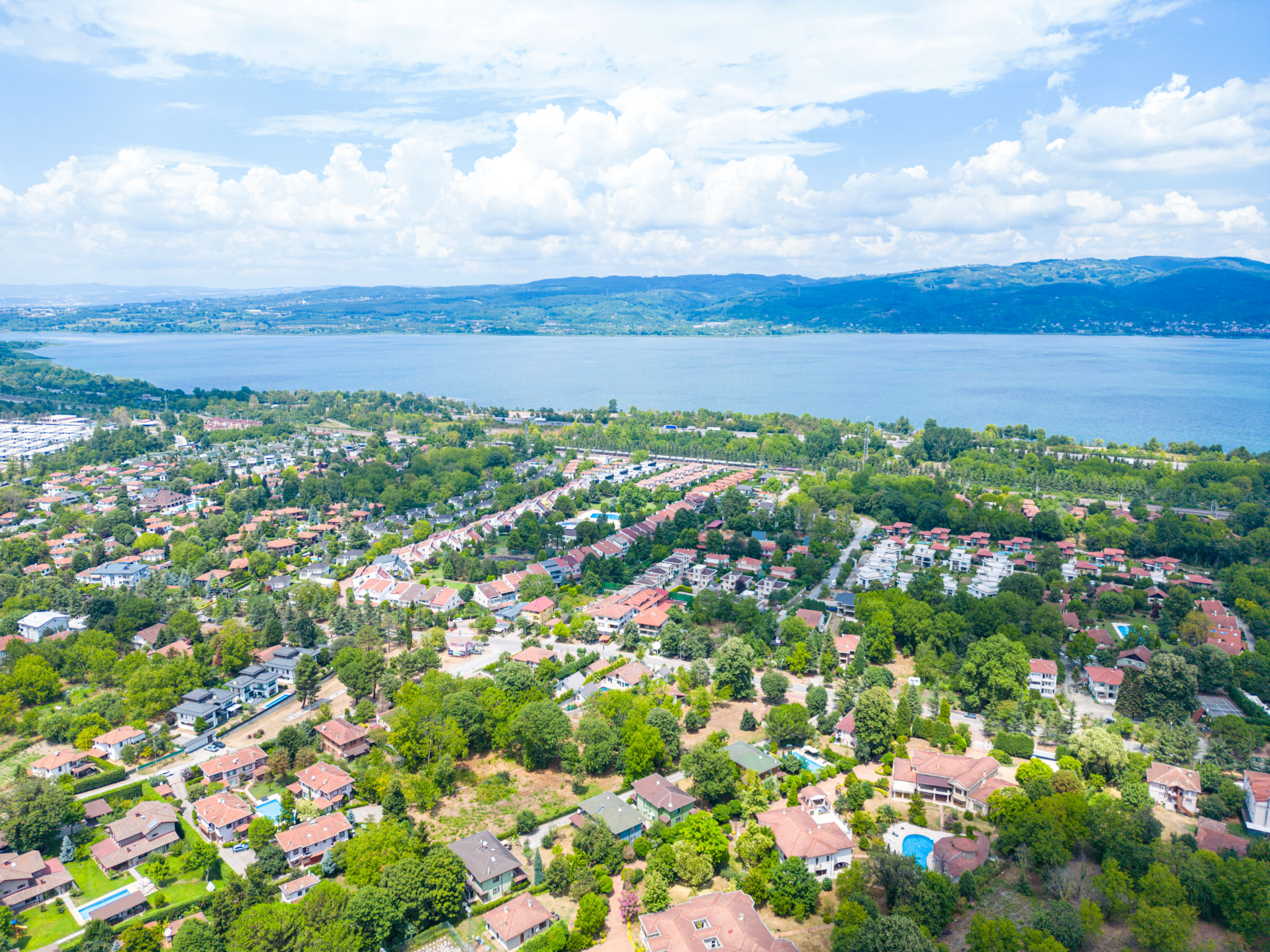 Aerial view of the terrace houses and treelined streets in Sapanca, Turkey Aerial view of the terrace houses and treelined streets in Sapanca, Turkey