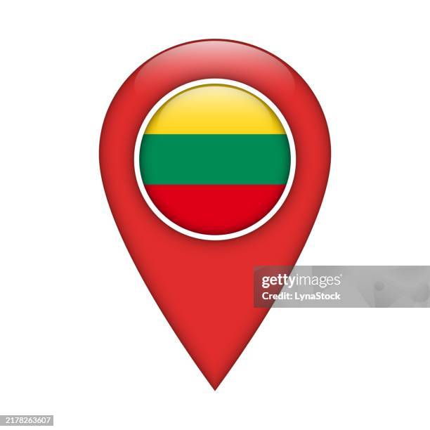 pinpoint vector icon with lithuania national flag isolated on white background. map pointer symbol for website, gps navigator, apps. illustration in flat design. location marker. geolocation mark on the map. - lithuania stock illustrations