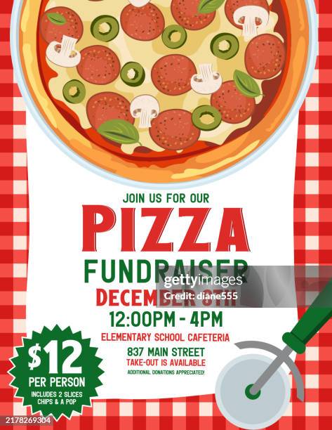 ilustraciones, imágenes clip art, dibujos animados e iconos de stock de pizza_fundraiser_a - pizza