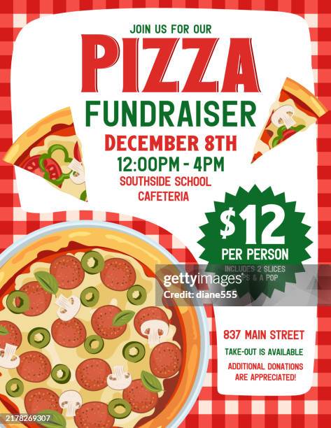 ilustraciones, imágenes clip art, dibujos animados e iconos de stock de pizza_fundraiser_a - pizza