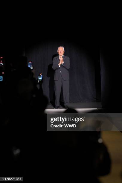 Giorgio Armani on the runway at the Giorgio Armani RTW Spring 2025 fashion show at the Park Avenue Armory on October 17, 2024 in New York, New York.