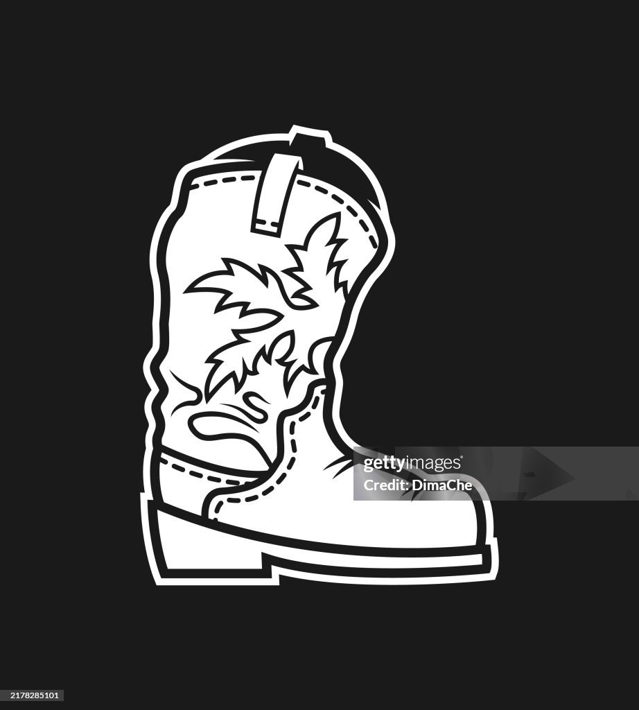 Cowboy Boot - cut out outline vector cowboy boot icon, logo, badge, tattoo, sticker