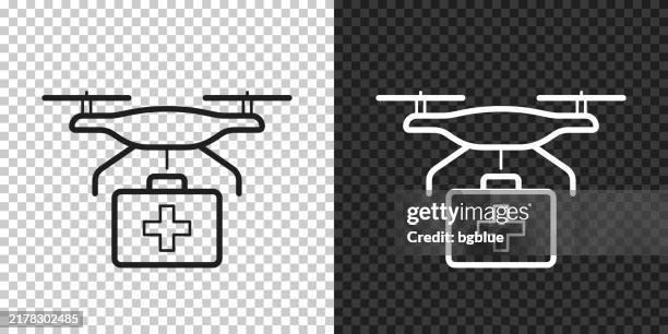 medical drone with first aid kit. icon for design on blank background - remote control helicopter stock illustrations