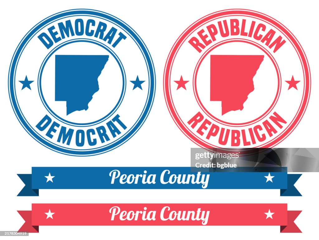 Peoria County, Illinois. Map on rubber stamp with banner
