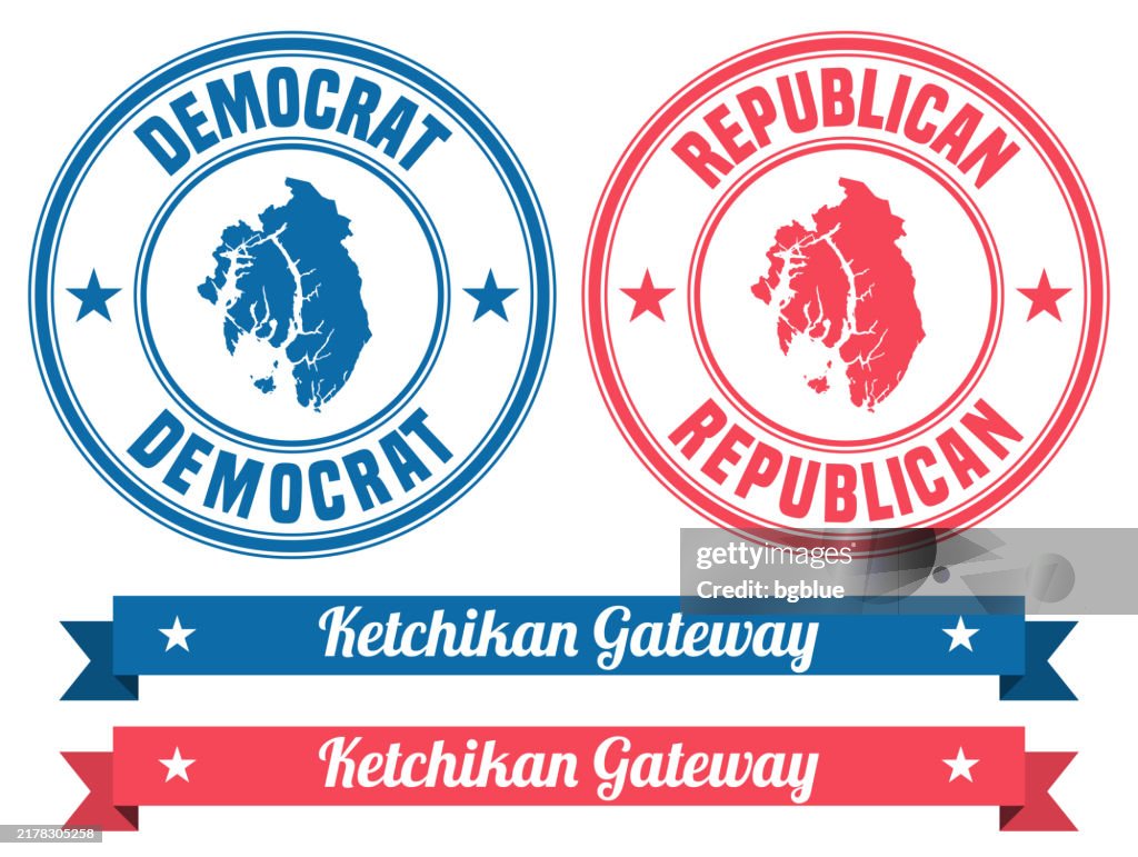 Ketchikan Gateway, Alaska. Map on rubber stamp with banner