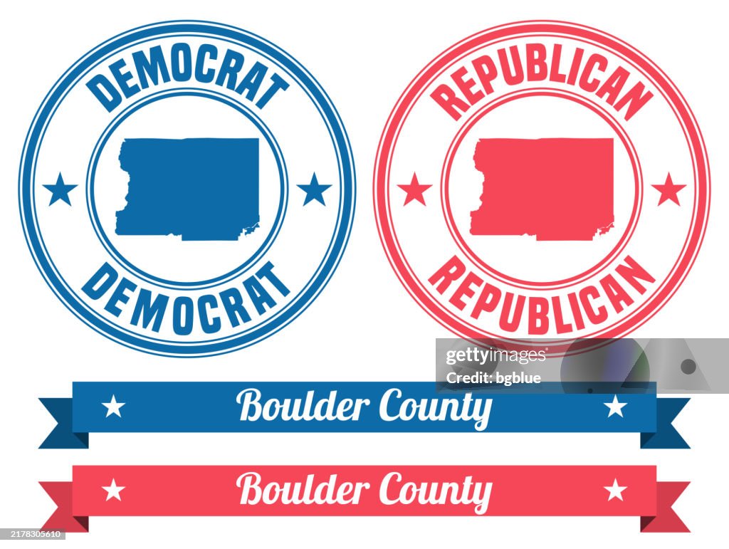 Boulder County, Colorado. Map on rubber stamp with banner