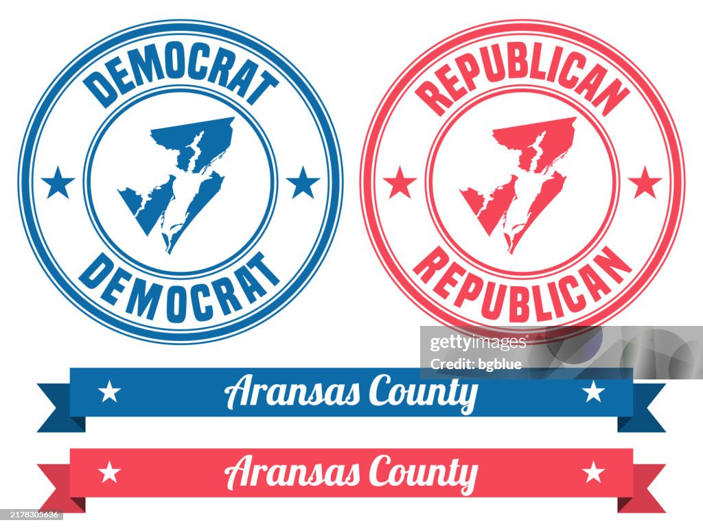 Aransas County, Texas. Map on rubber stamp with banner