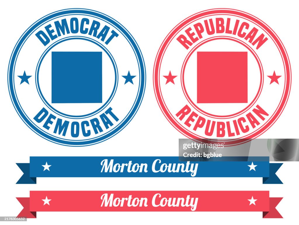 Morton County, Kansas. Map on rubber stamp with banner