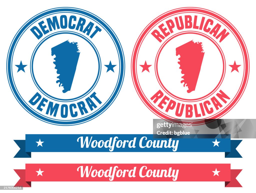 Contea di Woodford, Kentucky. Mappa su timbro con striscione