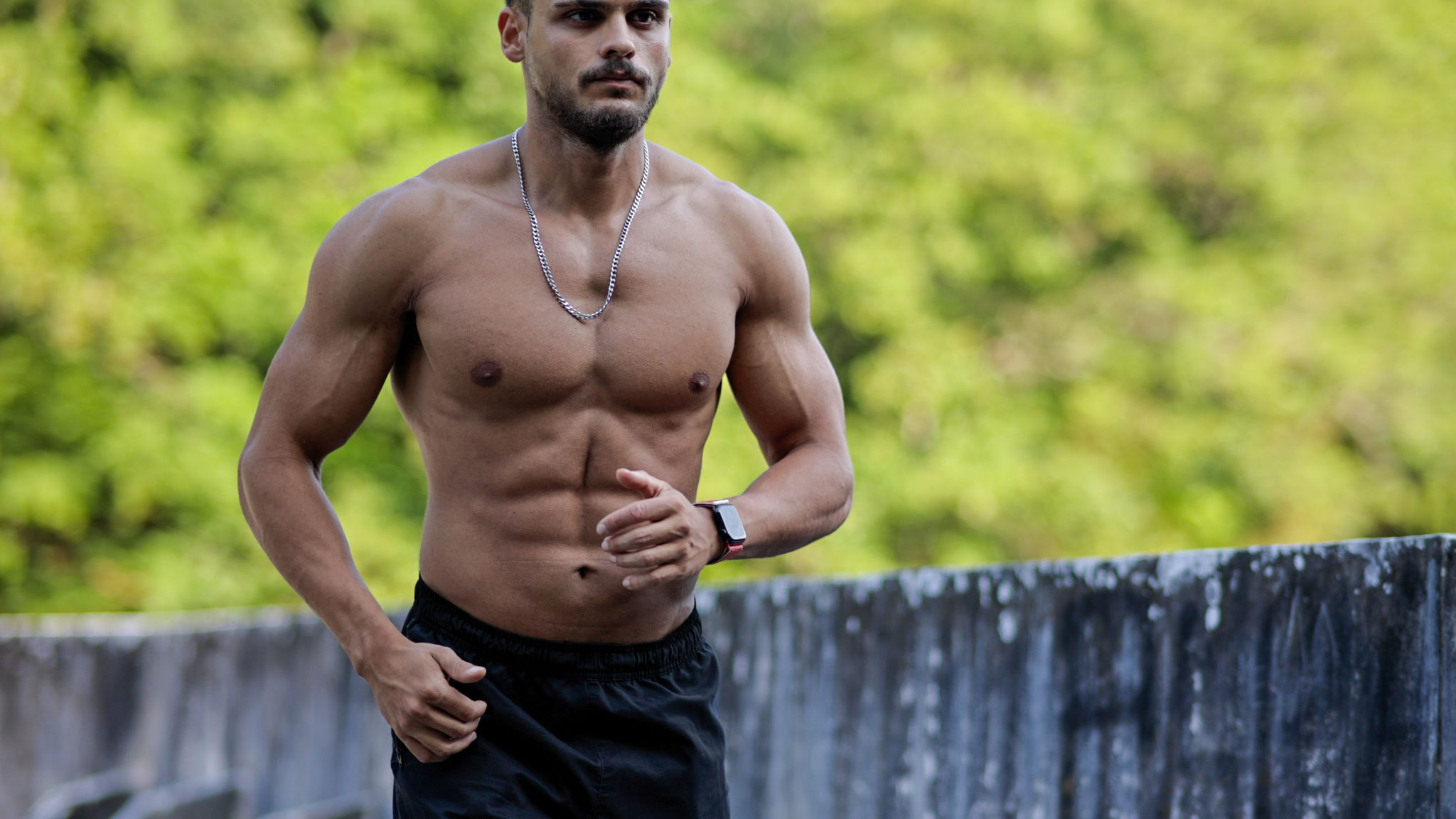 Muscular young man exercising outdoors, Young man doing running exercise, Man with beautiful body jogging naked, Muscular man with bare torso running outdoors, Morning exercises Muscular young man exercising outdoors, Young man doing running exercise, Man with beautiful body jogging naked, Muscular man with bare torso running outdoors, Morning exercises