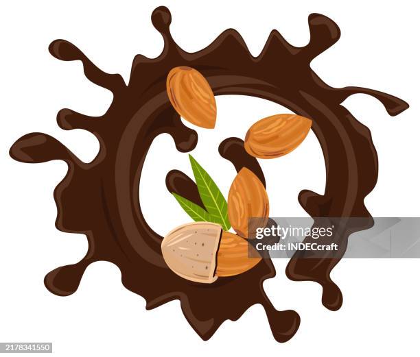 chocolate splash with almond - chocolate bits stock illustrations